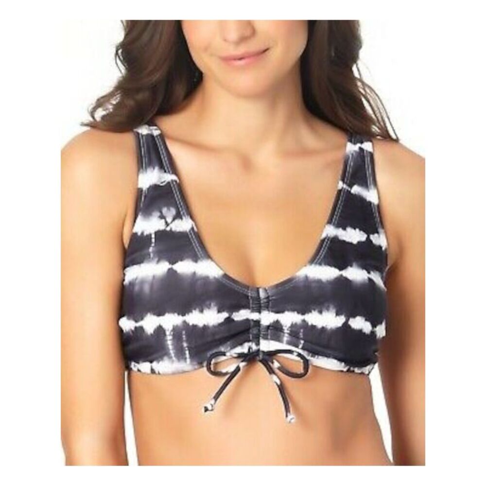 CALIFORNIA WAVES Women's Black Cinch-Front High Tide Bralette Swimsuit Top XS